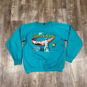 1980s Playboy After Dark Rare HTF Teal Crewneck Sweater Retro Size Large Vtg